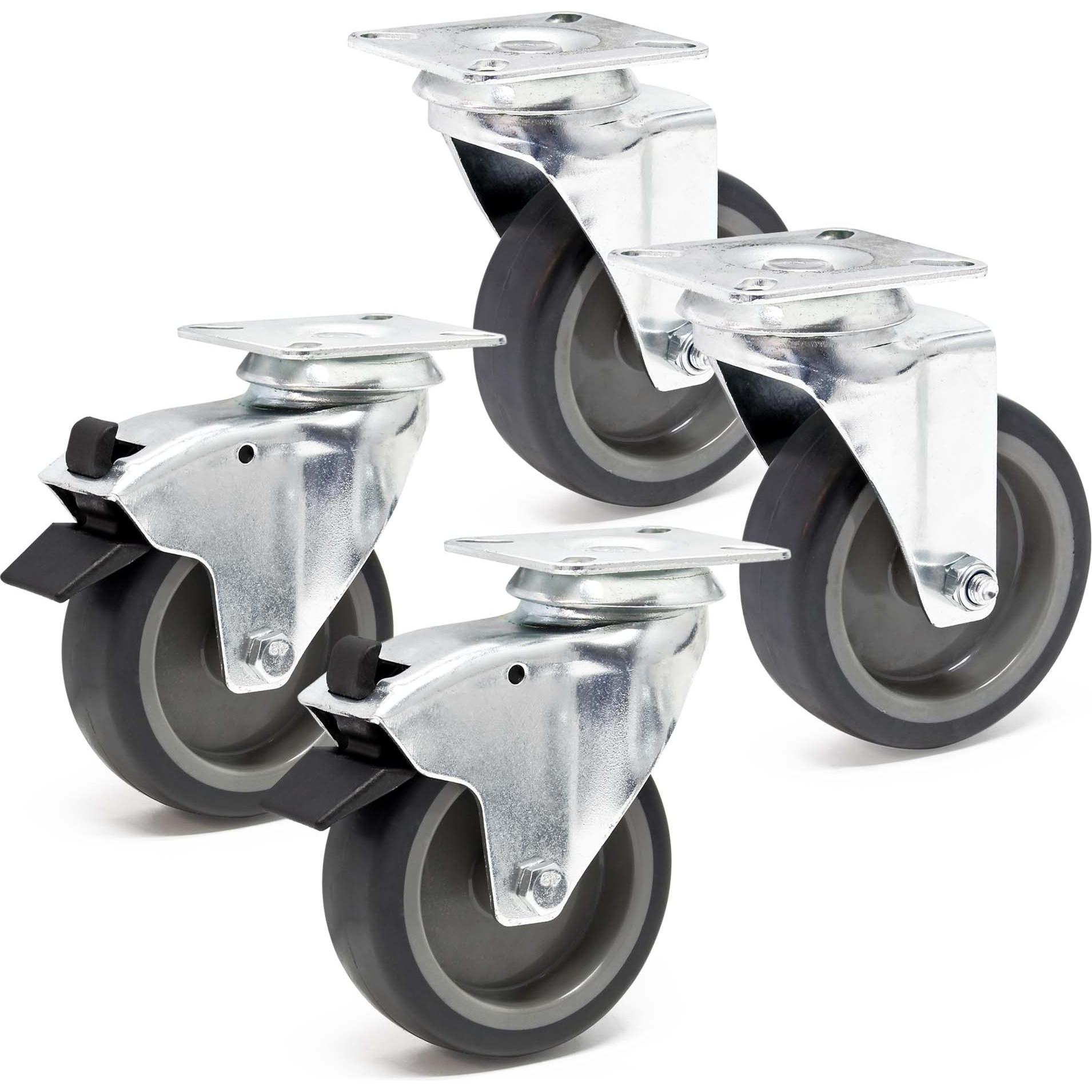 Wiltec, Möbelrollen, Transportrolle Set 2x Lenkrolle totalfeststellbar und 2x ungebremst 75mm 75kg