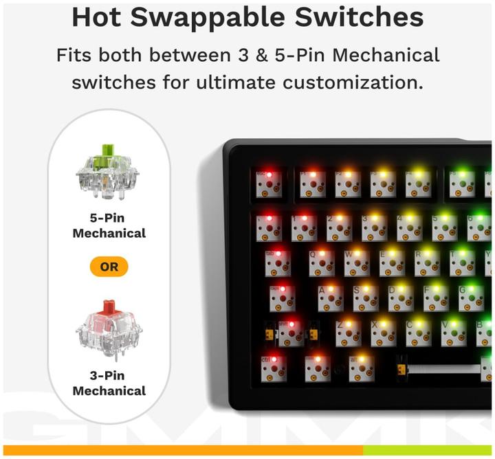 Actual product image Glorious GMMK 3 75 % Custom Gaming Keyboard - Pre-Built, ISO (US), Fox Switches, black (US, Cable)