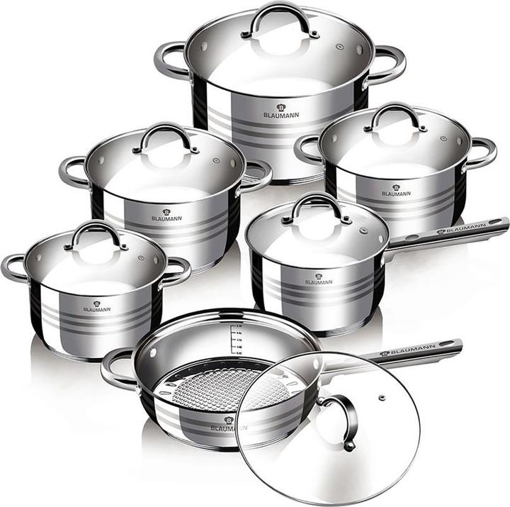 Image du produit Blaumann 12-teiliges Kochgeschirr-Set Gourmet Line Shiny (Ensemble de casseroles et de poêles de cuisson, Acier inoxydable)