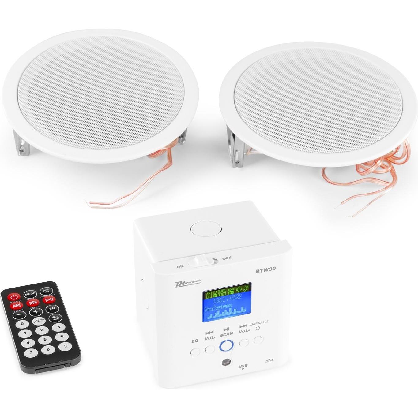 Power Dynamics Set di altoparlanti da soffitto BTW30 (Attivo, 1x 30 W), Altoparlante PA, Bianco