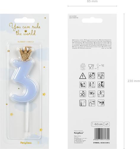 Actual product image Partydeco Bougie Chiffre 3 Bleu (9.5cm) (1 x)