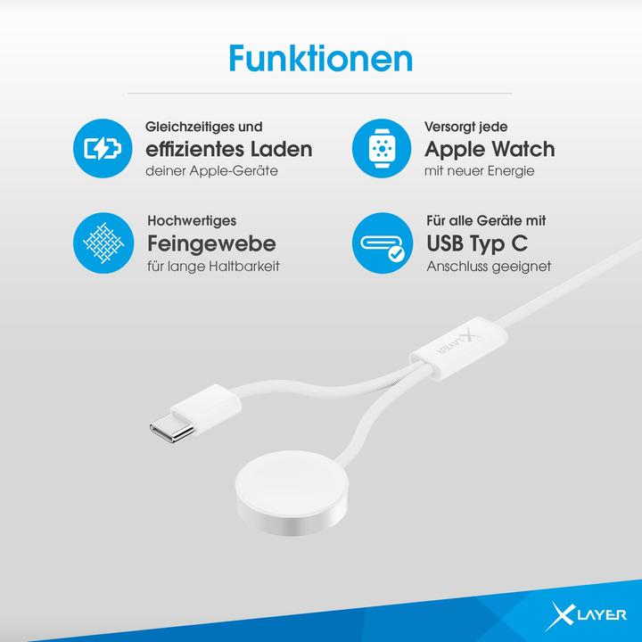 Produktbild Xlayer 2-in-1 feingewebtes Kabel mit USB Typ C & Apple Watch Charger 1.5 m White (1.50 m, USB 2.0)