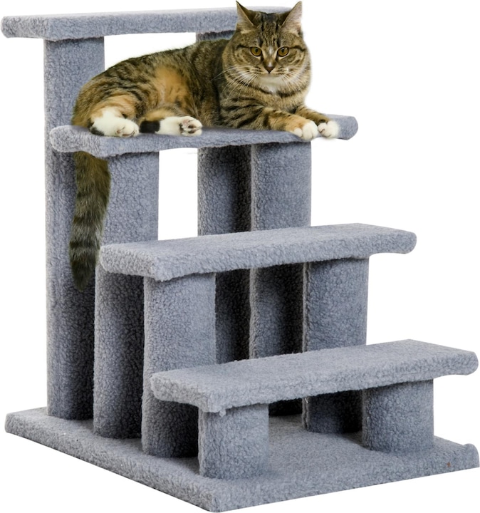 Produktbild PawHut Katzentreppe mit 4 Stufen (60 cm, Grau)