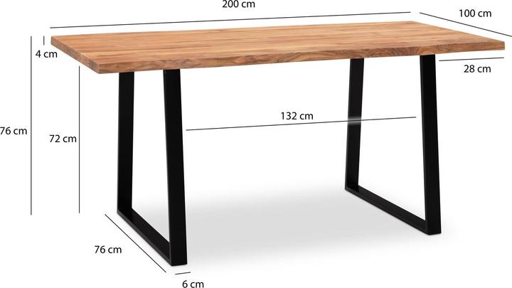 Produktbild FineBuy Schreibtisch Akazie Massivholz Metall Bürotisch Computertisch Baumkante (200 x 76 cm)