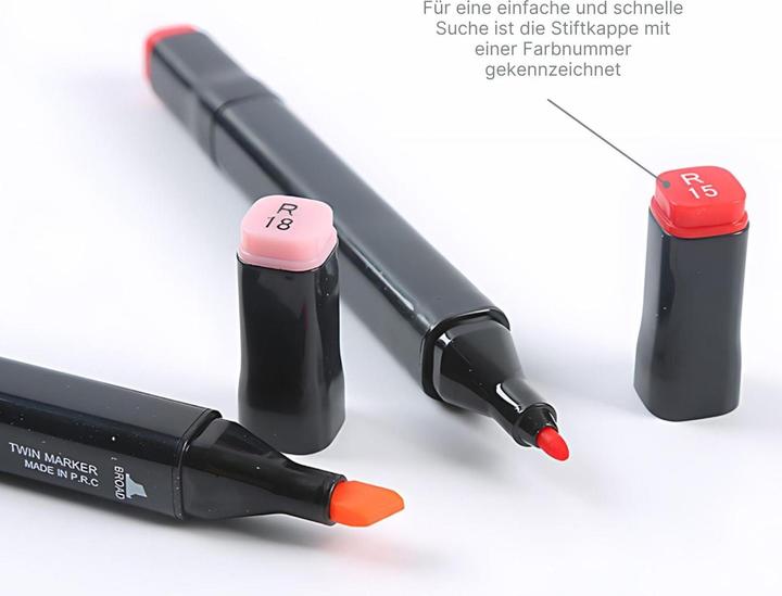 Produktbild Hermex 80-tlg. Set Doppelseitige Stifte Twin Marker Dual Marker Doppelspitz-Filzstifte (Lila, Gelb, Schwarz, Grün, Blau, Orange, Rot, Braun und weitere bunte Töne, 6 mm, 80 x)