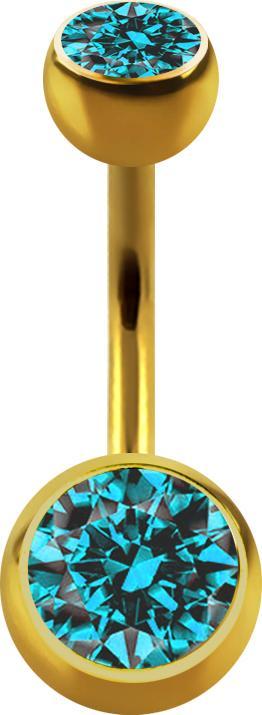 Produktbild Star Piercing Banane vergoldet mit zwei Kugeln Kristall aqua (ohne Messing, Titan)