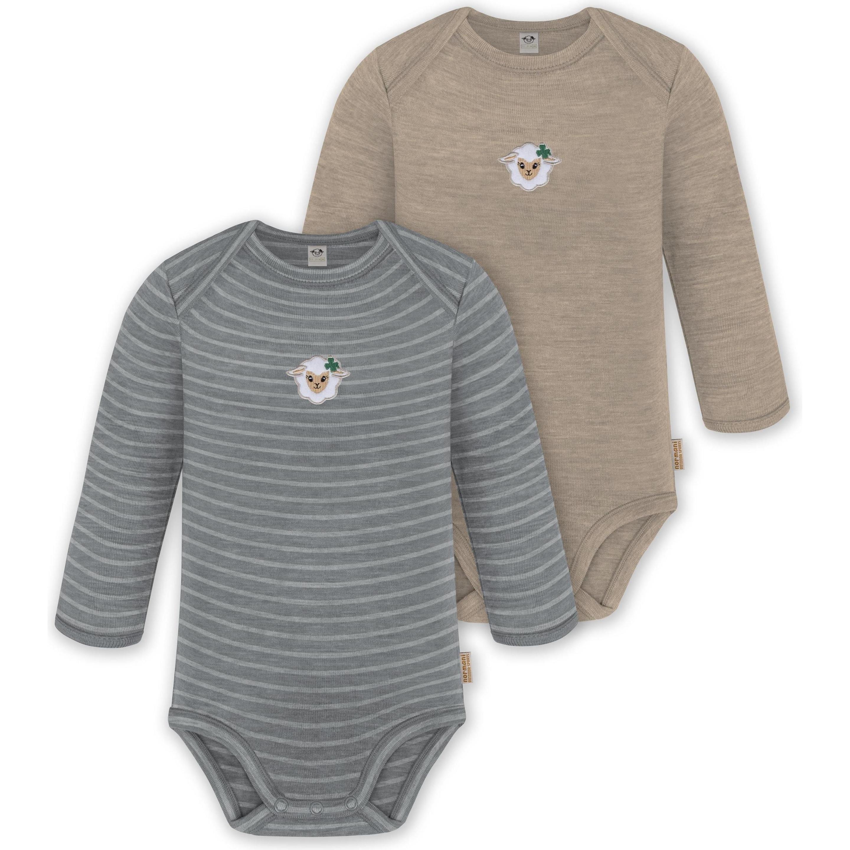 Normani, Herren, Body, 2er Pack Baby Merino Body Langarm „Auckland" - 9373, Grau, (80)
