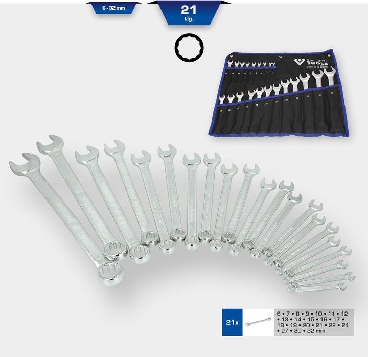 Produktbild Brilliant Tools Gabel-Ringschlüssel, 21-tlg. (19 mm, 8 mm, 10 mm)