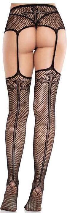 Produktbild Leg Avenue - Lace Stockings With Cross And Garter Belt Black