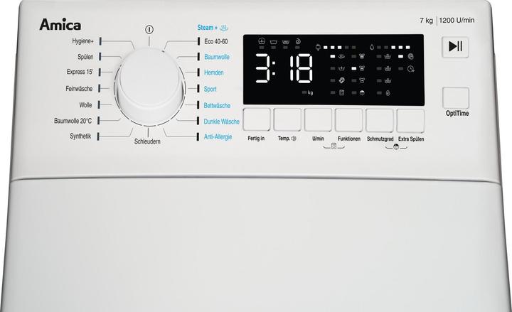 Produktbild Amica WT 472 710 ws Toplader C 7kg 1200U 16Prg Aquastop 87,5x40x61cm (7 kg, Oben)
