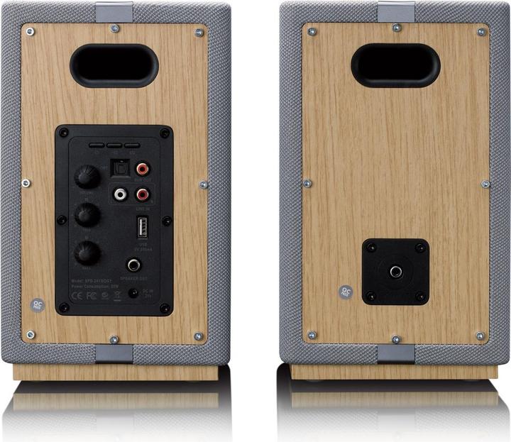 Actual product image Lenco Aktiv Lautsprecher, 2x40W, Wood, BT, opt.In, USB, AUX