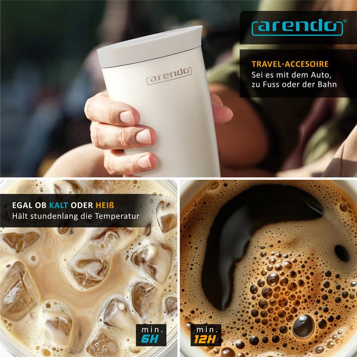 Produktbild Arendo Thermobecher 350 ml, Thermal Mug, Kaffee to go Becher mit Deckel aus Edelstahl 0,3 L, Edelstahl (0.35 l)