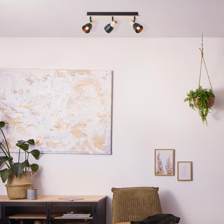 Produktbild Brilliant Daintree Spotbalken 3-flammig holz/schwarz Metall/Holz 3x D45, E14 (E14)