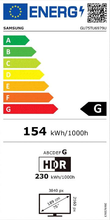 Energie-Label Samsung GU75TU6979UXZG (75", LCD, 4K, 2020)