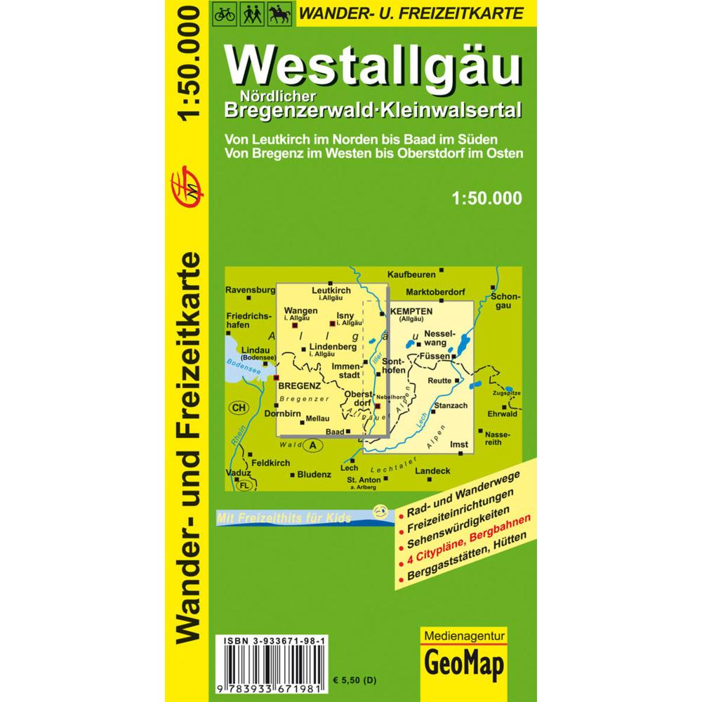 Westallgäu, Nördl. Bregenzerwald, Kleinwalsertal Wander- und Freizeitkarte, Landkarte