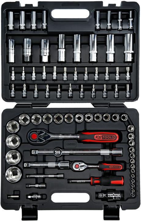 Produktbild KS Tools 1/4" + 1/2" CHROMEplus Steckschlüssel-Satz, 78 Teile, Flank Traction (1/4", 1/2")