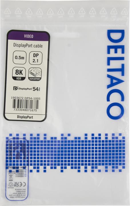Image du produit Deltaco DisplayPort cable, DP 2.1a, DP54, 0,5m (0.50 m)