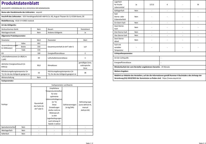 Produktbild Exquisit Exqu K?hlschr KS16VH040E E inox 810200306 (127 l)