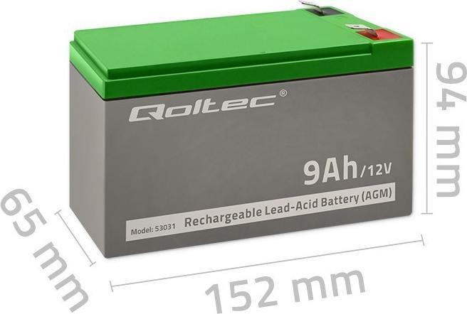 Image du produit Qoltec 53031 AGM battery| 12V| 9Ah| max 135A - Batterie - 9.000 mAh (12 V, 9 Ah)