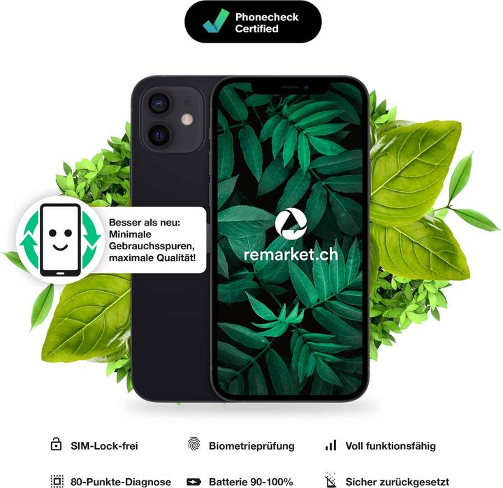Produktbild remarket.ch iPhone 12 (128 GB, Schwarz, 6.10", B / Sehr gut)
