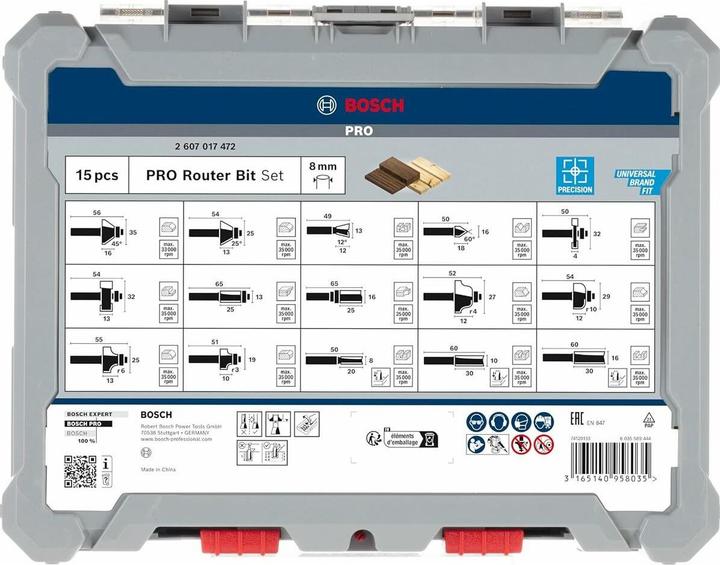 Actual product image Bosch Professional Zubehör 15-piece milling cutter set, 8 mm shank for hand milling cutters