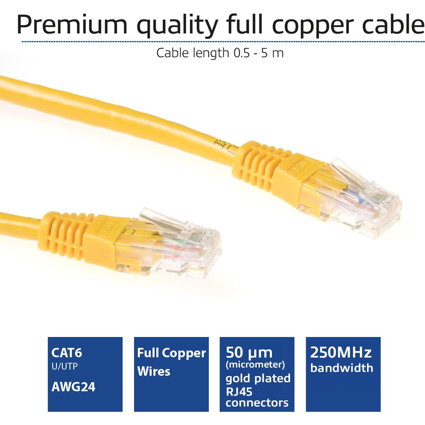 Thumbnail - ACT Yellow 20 meter U/UTP CAT6 patch cable with RJ45 connectors. Cat6 u/utp yellow 20.00m (U/UTP, CAT6, 20 m), Netzwerkk...