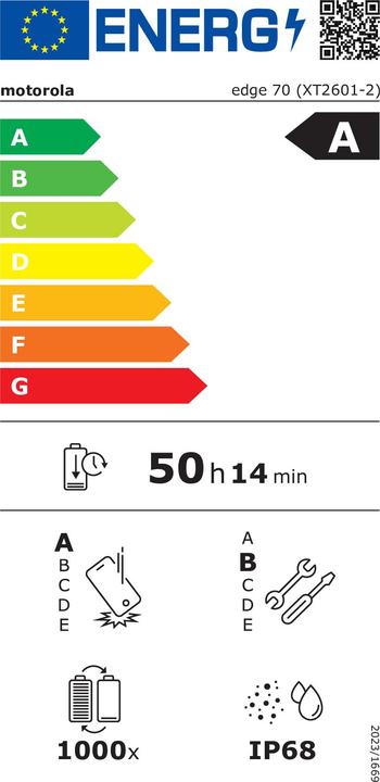 Energy Label Motorola Edge 70 6.7 Dual SIM Android 16 USB Type-C 12 GB 512 GB 4800 mAh Grau (512 GB, Grey, PANTONE Gadget Grey, 6.70", Dual SIM, 5G)