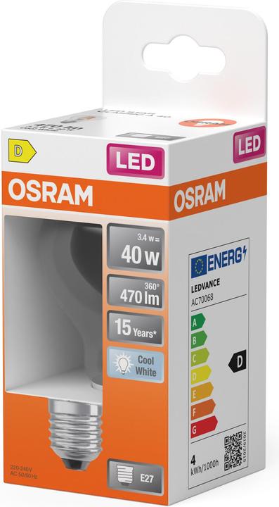 Image du produit Osram LED Leuchtmittel LED Retrofit CLASSIC A 3.4W 840 Clear E27 Neutralweiss 4099854466380 (E27, 470 lm, 6x)