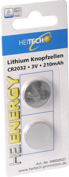 Produktbild Heitech CR2032 Lithium Batterie im praktischen 2er-Set, Lithium Knopfzelle CR2032, 3V (2 Stk., CR2032, 210 mAh)