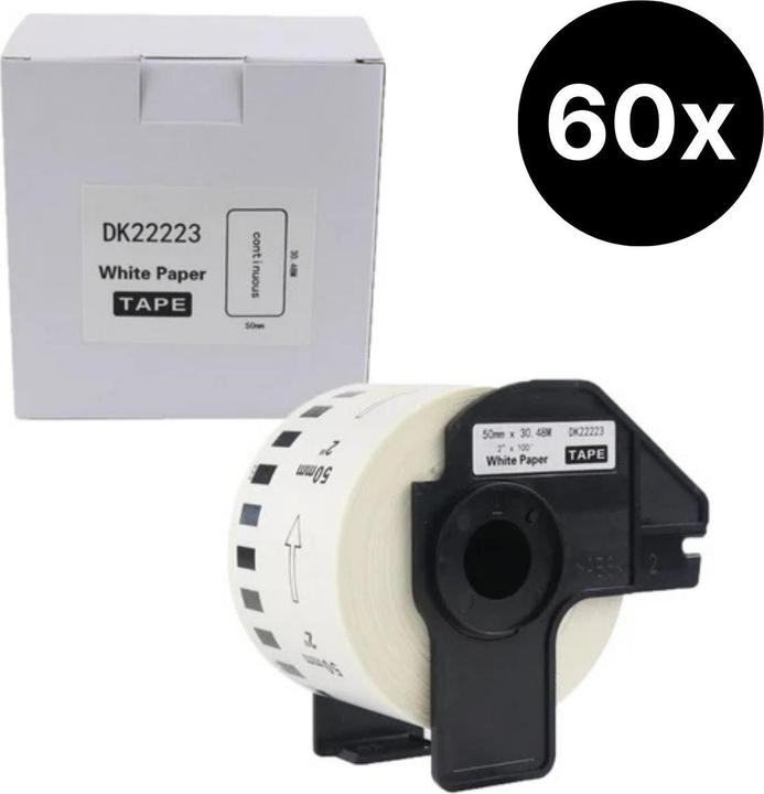 Hermex 60er-Set Alternative Etikettenrolle zu Brother DK-22223 Etiketten (50 mm)