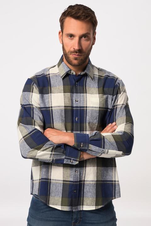 Immagine prodotto JP1880 Leinenmix-Karohemd, Langarm, Kentkragen, Modern Fit, Tall (XXL)