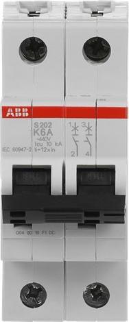 Actual product image ABB Miniature circuit breaker S202-K6 K6A 2-pole 6kA