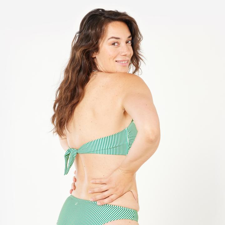 Image du produit Olaian Haut de maillot de bain bandeau surf rayé Femme - Laura vert et blanc (80 D)