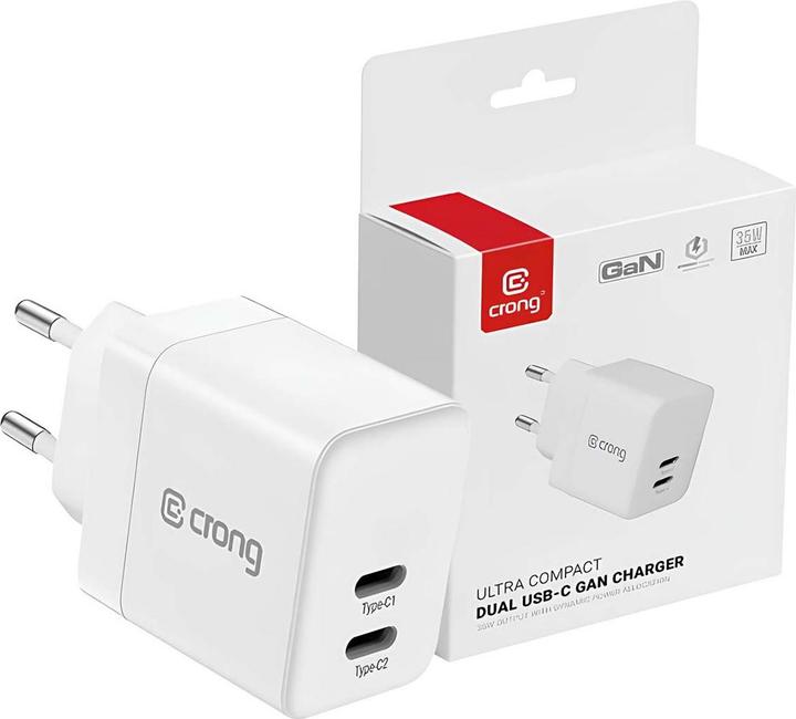 Actual product image Crong Ultra Compact GaN - Ładowarka sieciowa 35W PD 3.0 2x USB-C (biały) (35 W, 2 ports)