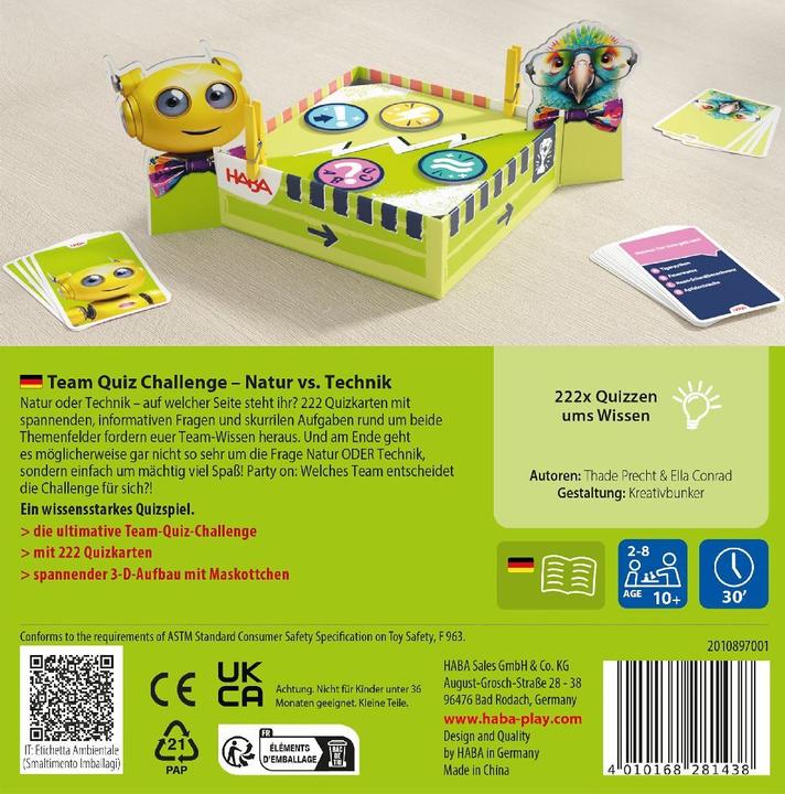 Image du produit Haba Team Quiz Challenge Nature vs. Technique (Italien, Anglais, Allemand, Français)