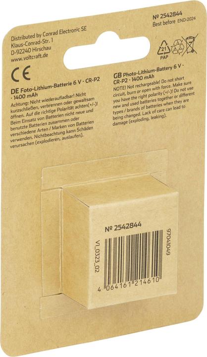 Produktbild Voltcraft CRP2 Fotobatterie CR-P 2 Lithium 1400 mAh 6 V 1 St. (1 Stk., CR-P2, 1400 mAh)