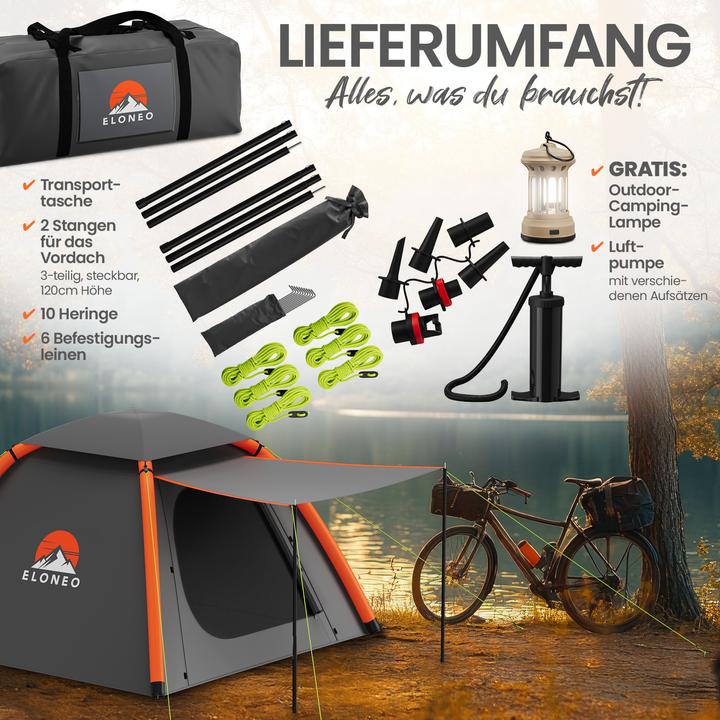 Image du produit Eloneo Aufblasbares Zelt mit Vordach & Luftpumpe, Camping Zelt wasserdicht, Luftzelt Ultraleicht (Tente gonflable, 6.50 kg, 4 personnes)