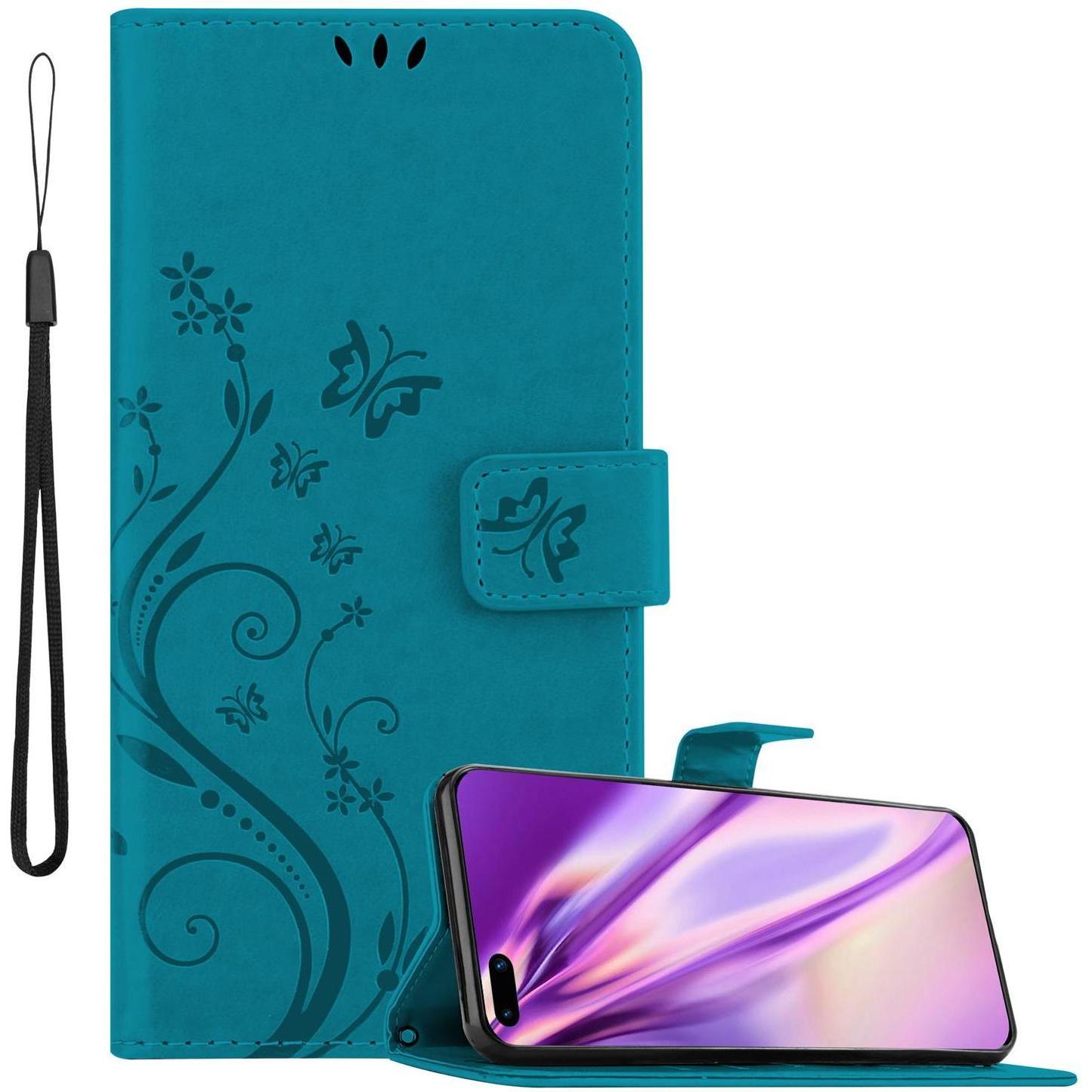 Cadorabo Flower Book Cover (Huawei P40 Pro), Smartphone Hülle, Blau