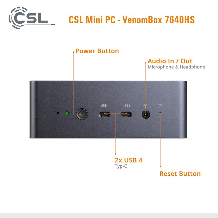 Actual product image CSL Mini-PC VenomBox 7640HS / 96GB / 2000 GB M.2 SSD / Windows 11 Home (AMD Ryzen 5 7640HS, 96 GB, 2000 GB, Radeon 760M)