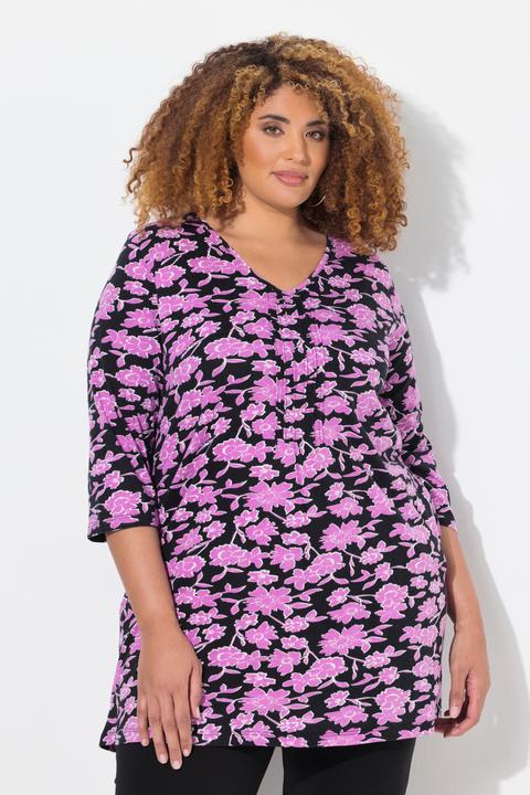 Produktbild Ulla Popken Longshirt, Biesen, A-Linie, V-Ausschnitt, 3/4-Arm (50, 52)
