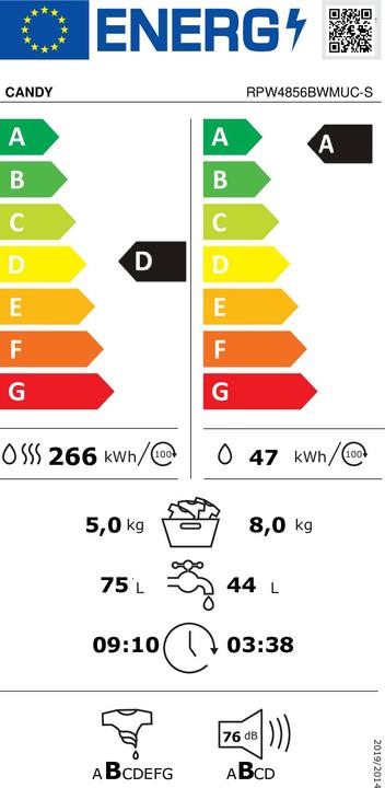 Energie-Label Candy Rapidα PRO RPW4856BWMUC-S Waschtrockner 8/5 kg