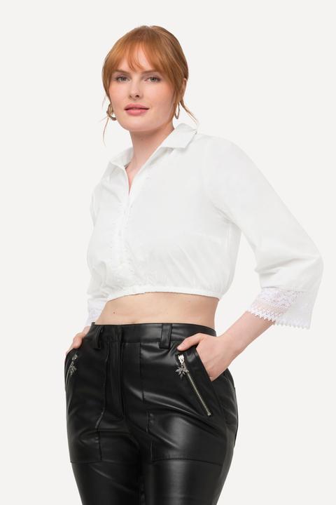 Image du produit Ulla Popken Chemisier bavarois traditionnel, col chemise et manches 3/4. Base élastique et dentelle. (48)