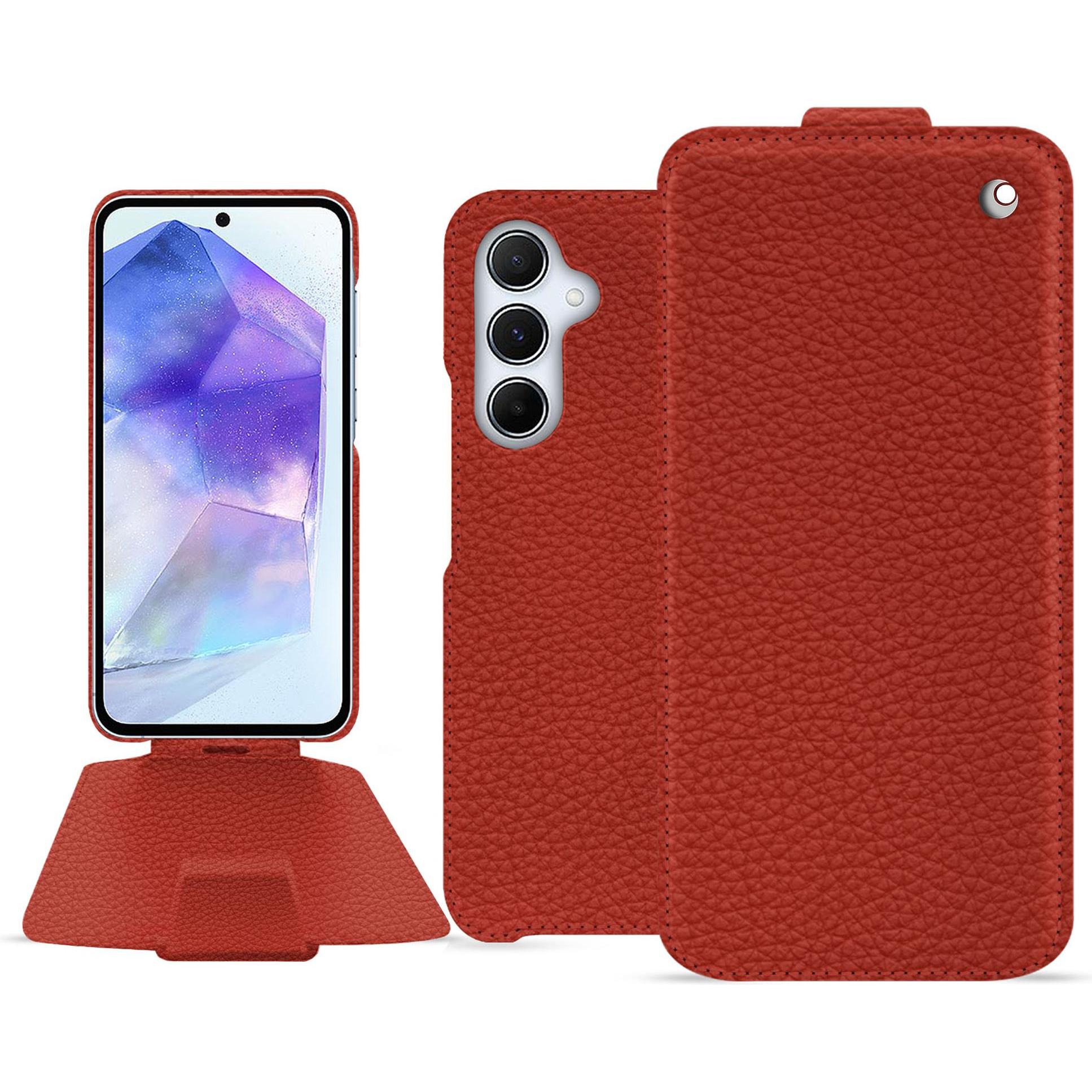 Noreve Lederschutzhülle vertikal (Samsung Galaxy A55), Smartphone Hülle, Orange