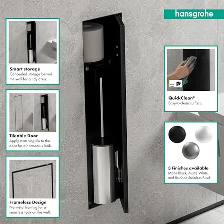 Productafbeelding hansgrohe XtraStoris Rock Toilettenbürstenhalter, mit Ablage, befliesbare Tür, rahmenlos, 145x140x