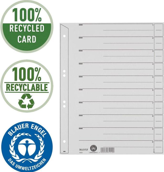 Actual product image Leitz Dividers, A4 extra width, kraft cardboard 200g/sqm, gray Blank tabs can be used in different