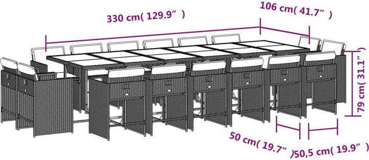Produktbild vidaXL Garten Essgruppe (330 x 106 x 73 cm)