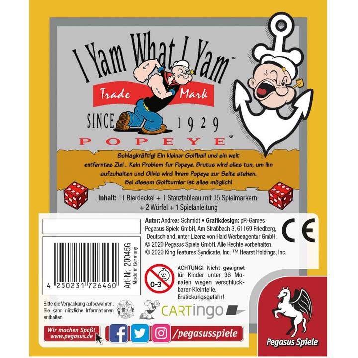 Produktbild Pegasus 20045G - Popeye - Schlagkräftig!, Bierdeckelspiel, 2-4 Spieler, ab 8 Jahren (DE-Ausgabe) (Deutsch)