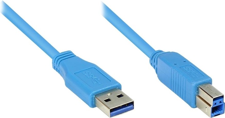 Produktbild Exsys Anschlusskabel USB 3.0 Stecker A an Stecker B, 2m, blau (2 m, USB 3.2 Gen 1)