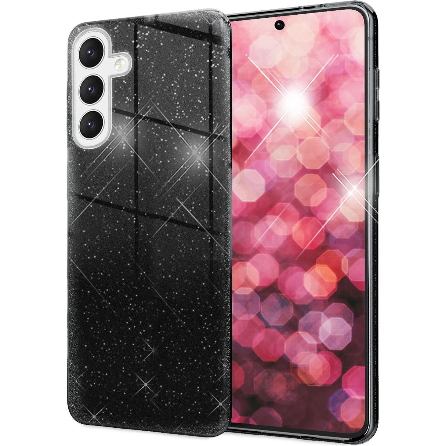 Nalia Glitzer Hybrid Hülle (Samsung Galaxy S24), Smartphone Hülle, Schwarz