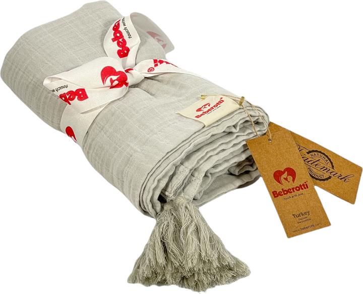 Beberotti Couverture en mousseline organique avec glands (145 x 100 cm)